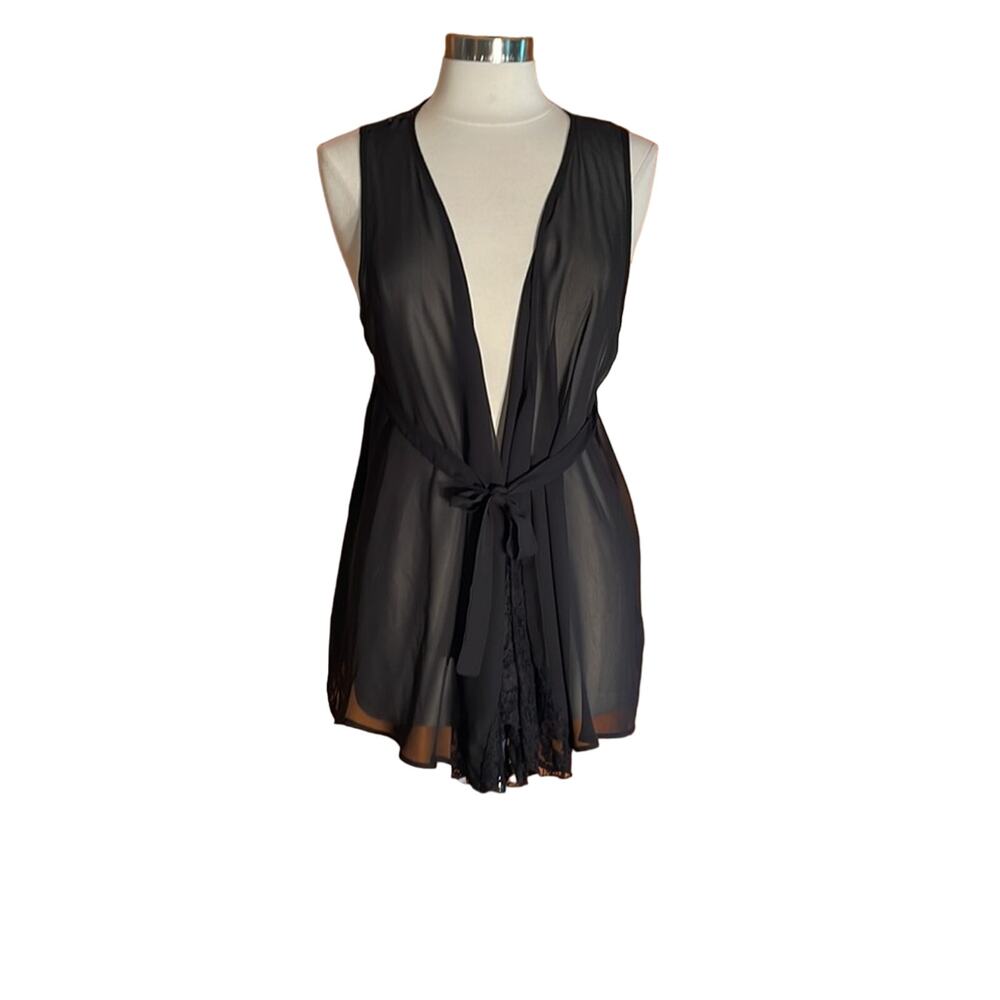 Women’s Sexy Nighty by Vanity sz L in Black Sheer W/Lace New Thong Panty